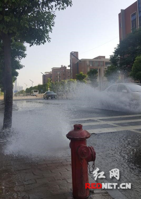 长沙一消防栓喷水成喷泉 市民骑车经过险酿惨祸
